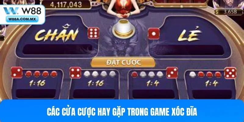 Các cửa cược hay gặp trong game Xóc Đĩa